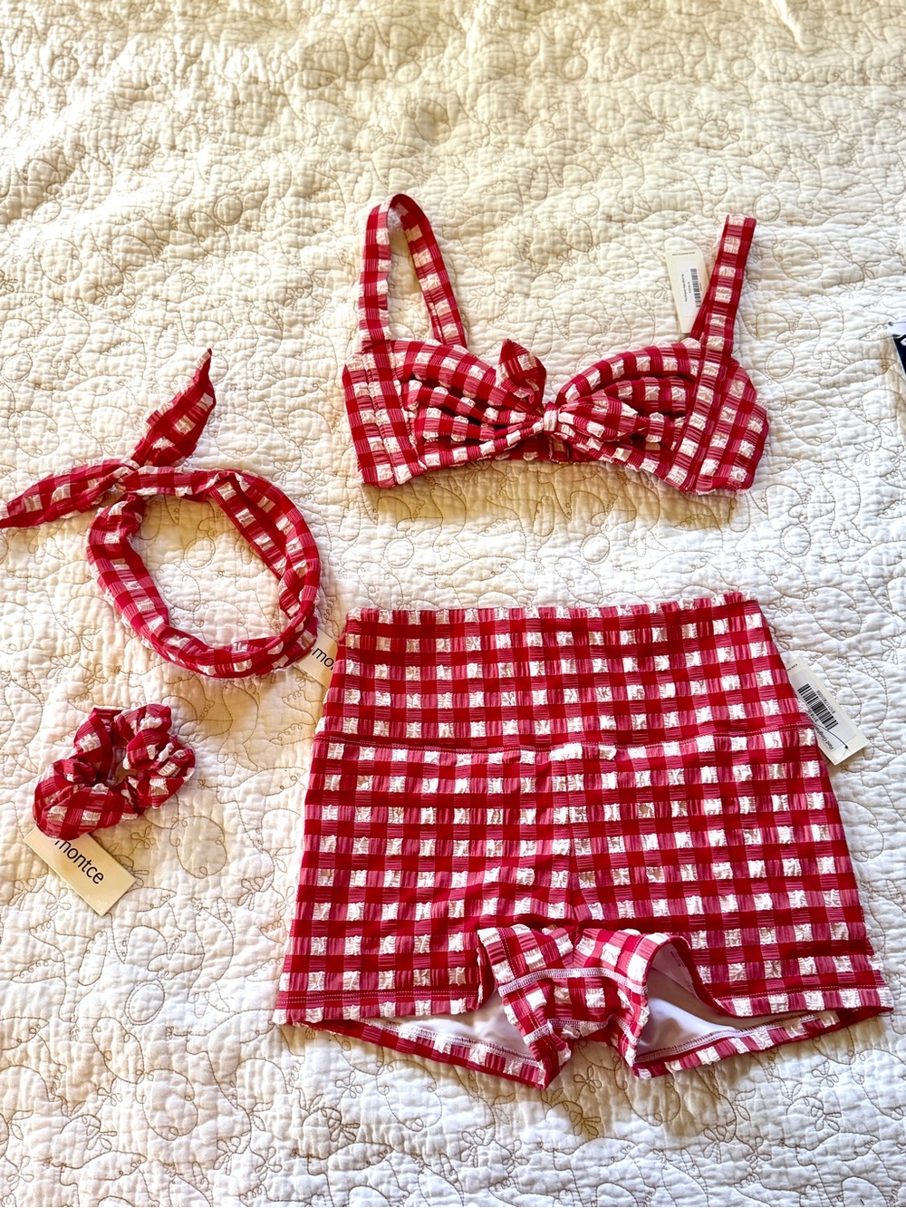 Montce NWT Limited Edition Swimsuit Retro Red Gingham with Shorts - Picture 1 of 5